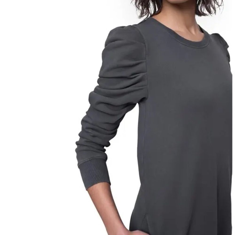 Hayden Greenish Gray Puff-Sleeve Crewneck Sweatshirt